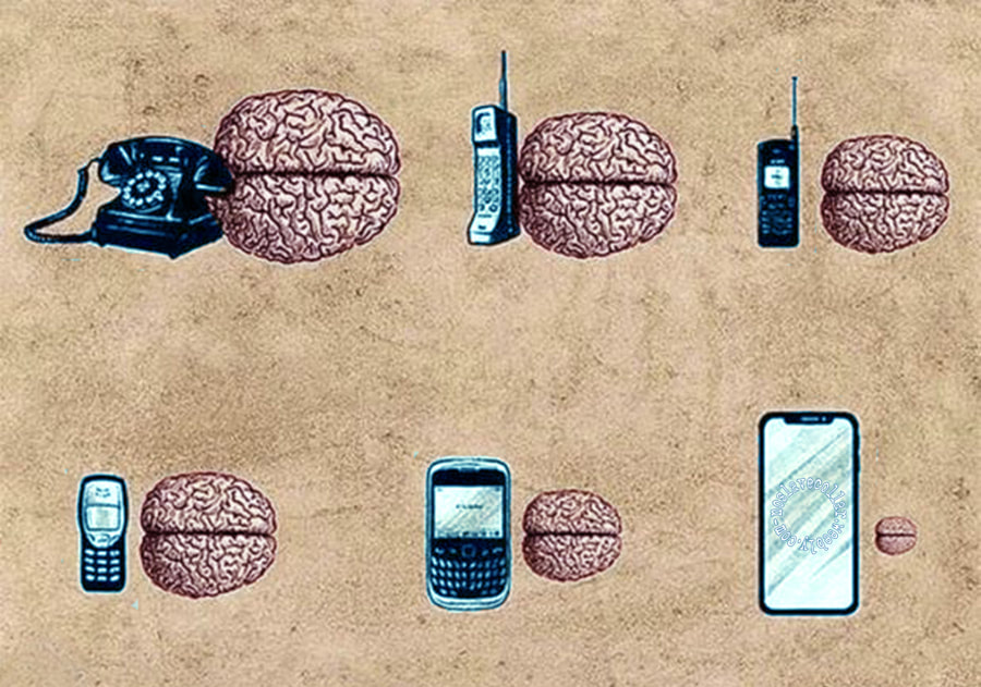 Évolution comparative du cerveau humain et des téléphones
