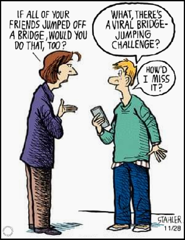 Si tous tes amis sautaient d'un pont, le ferais-tu aussi? -Quoi, il y a un défi viral de saut de pont? Comment ai-je pu rater ça?