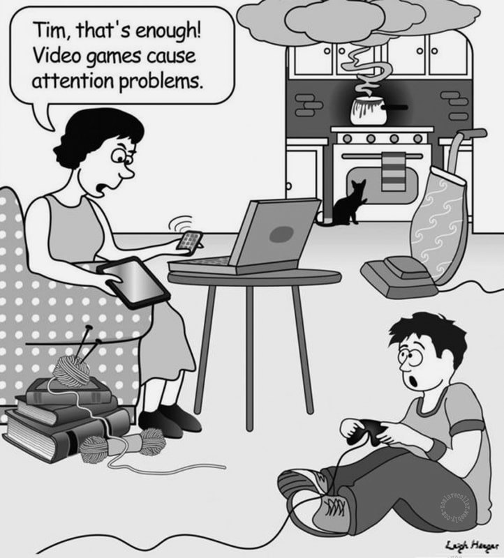 Tim, ça suffit! Les jeux vidéo causent des problèmes d'attention.