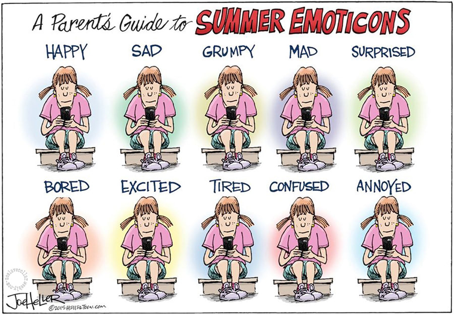 Guide pour les parents des émoticônes de l'été (heureuse, triste, etc…)