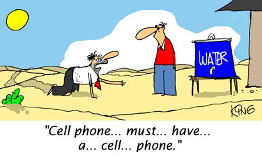 "Téléphone portable... me... faut... un... téléphone... portable." (pas de l'eau)