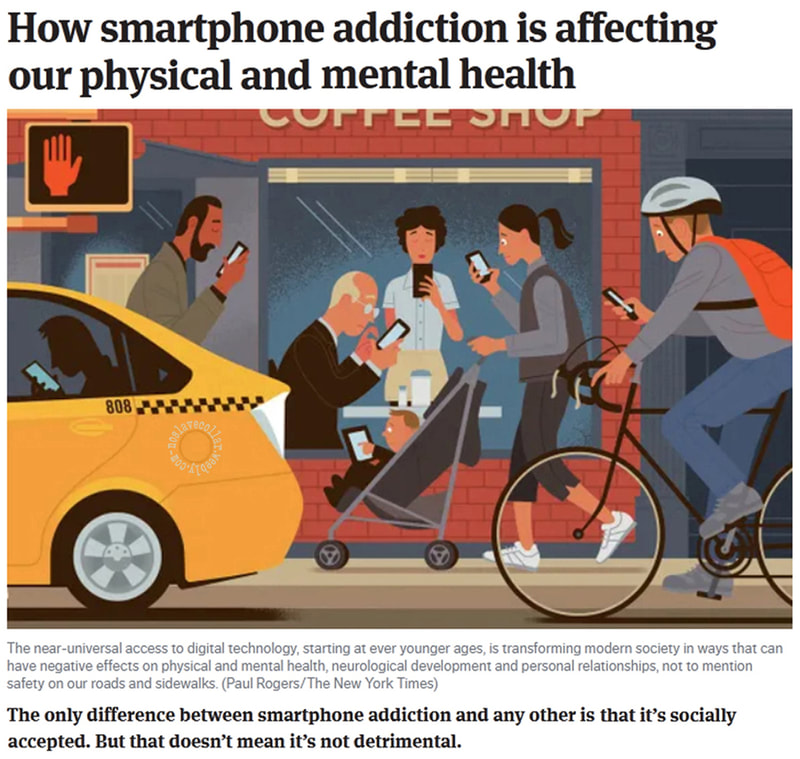 Comment l'addiction aux smartphones affecte notre santé physique et mentale - L'accès quasi universel à la technologie numérique, à partir d'un âge de plus en plus jeune, transforme la société moderne d'une manière qui peut avoir des effets négatifs sur la santé physique et mentale, le développement neurologique et les relations personnelles, sans parler de la sécurité sur nos routes et nos trottoirs. (Paul Rogers/The New York Times) - La seule différence entre l'addiction aux smartphones et toutes les autres est qu'elle est socialement acceptée. Mais cela ne veut pas dire que ce n'est pas désastreuse.