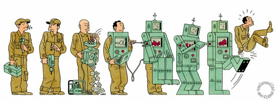 Évolution de l'Homme vers le robot, et le robot finit par se débarrasser de l'Homme…