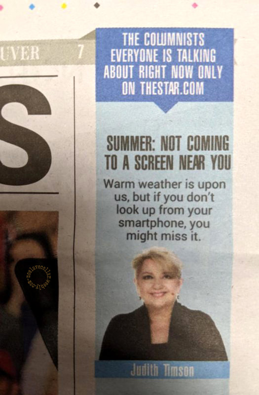 L'été n'arrivera pas sur un écran près de chez vous - Le temps chaud est là, mais si vous ne levez pas les yeux de votre smartphone, vous risquez de le manquer. (par Judith Timson - thestar.com)
