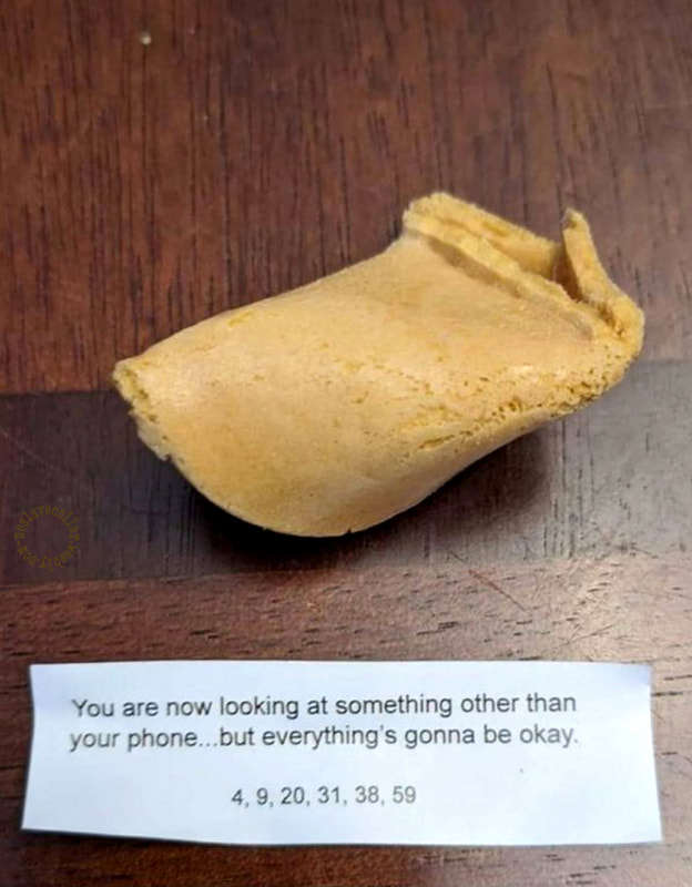 Message dans un biscuit chinois: "A présent, vous regardez autre chose que votre téléphone... mais tout va bien se passer"
