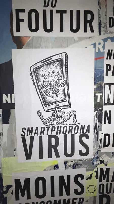 Affiche, sans doute vue en France: "Smartphorona virus"