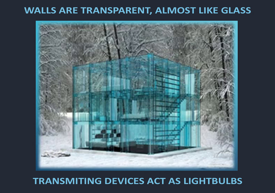 Les murs sont transparents, presque comme du verre.  Les appareils connectés agissent comme des ampoules.