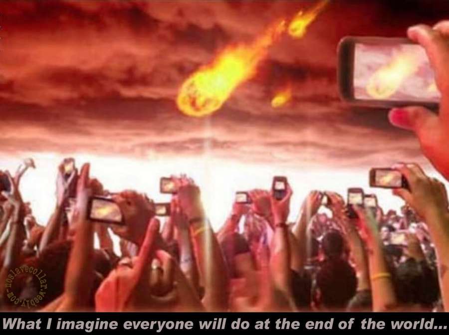 "Ce que j'imagine que tout le monde fera à la fin du monde…"  - ils filmeraient l'événement avec leurs téléphones portables!